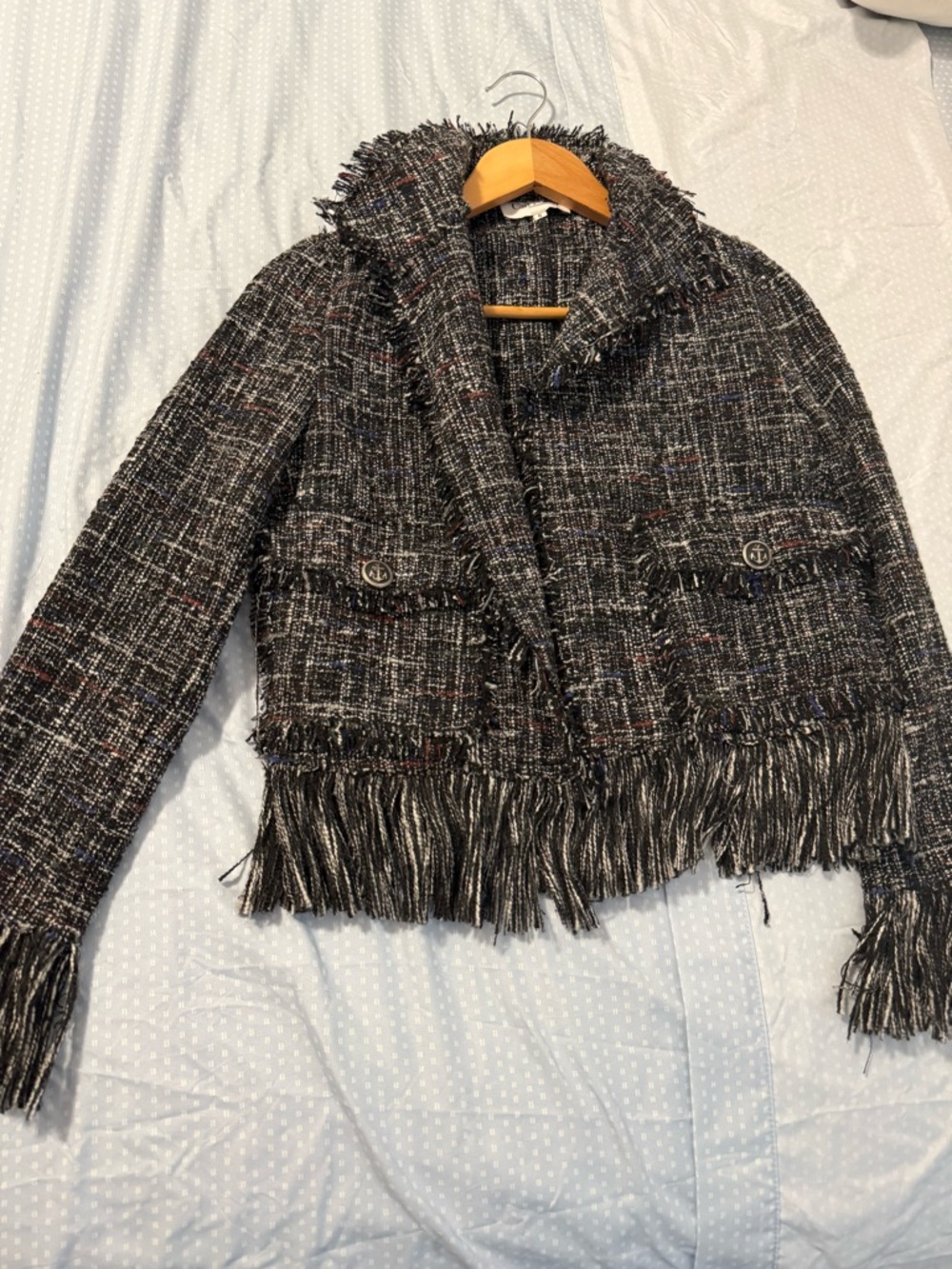 Fringed Tweed Jacket - Black Multi